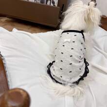 1 pieza Vestido para mascotas, falda de tirantes con adorno de encaje y lazo, adecuado para perros de raza pequeña como Poodle, Teddy, Yorkshire Terrier, Maltés, Bulldog, gatos, tela ligera para primavera/verano