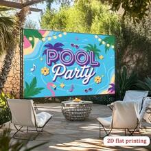 1 pieza Tapiz de pared grande de poliéster, Fiesta de piscina de verano - Diseño vibrante de flamenco tropical y palmera, Decoración interior/exterior, Telón de fondo para fotografía/transmisión en vivo, Suministros para fiestas de todas las temporadas, Fondo para eventos, Temas de festivales, Material duradero, Decoración del hogar, Plano 2D