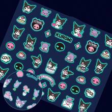 Sanrio 5 piezas de calcomanías de uñas de anime de Sanrio, calcomanías de arte de uñas de estilo de dibujos animados lindos, decoración de uñas de plástico autoadhesivo, con efecto luminoso, mate y forma asimétrica, de un solo uso - sin fragancia