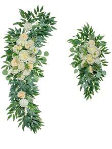 Flores para arco de boda, flores artificiales para decoración, 2 piezas de guirnalda de flores con cenefa de mesa para una hermosa y soñada decoración floral de la ceremonia de boda - champán - Ver 6