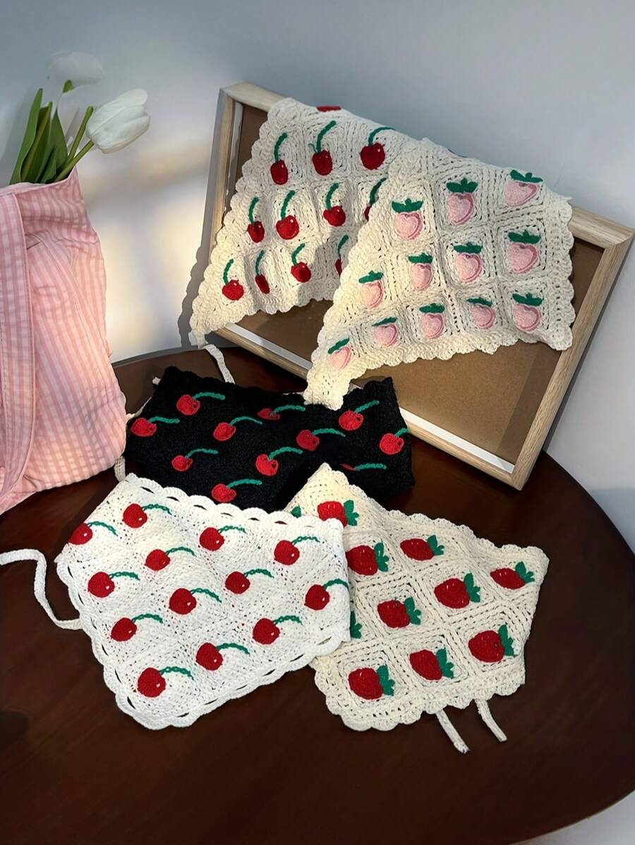 1 件复古女式头巾针织手工辣妹三角围巾，甜美可爱钩花头巾，钩针发带，适合日常使用时尚发饰