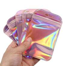 100pc Gift Bags, Gradient Color Polyester Film Bags, OPP Plastic Bags, Translucent Pink Plastic Bags, Suitable For Jewelry Storage Accessories, Cosmetics, Party Gifts, Small Business Packaging Zipper Bags. Multi-Size Multi-Color, Durable, Odor Proof And Zipper Design.