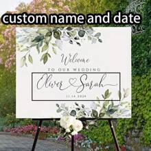 1 Stück elegantes, individuell gestaltetes Hochzeits-Willkommensschild, mit Namen und Datum personalisiert, für Hochzeiten, Jahrestage und besondere Anlässe, Gartenhochzeit Accessoires, Hochzeitsdekoration, Kunstaktivitäten für Kinder