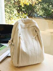 1 件新款学生背包，纯色，百搭日常穿着，运动休闲，尼龙防水，大容量，通勤学校背包 - A - 查看 11