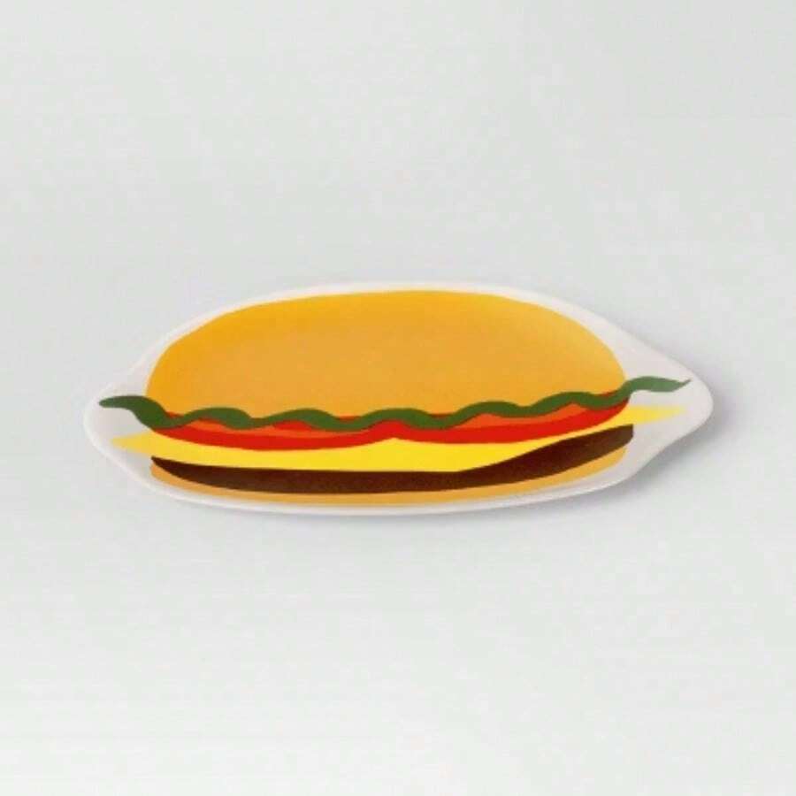 12-Inch Hamburger-Shaped Serving Platter For Party, BBQ, Picnic, Made Of Durable Melamine, Fun Figural Dish For Food Presentation - Default - View 1