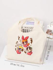 THE POWERPUFF GIRLS Cartoon Police Girl Printed Canvas Tote Bag, Large Capacity Casual Shoulder Bag, Versatile For Outdoor, Commute