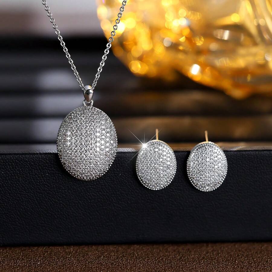 2pcs/Set Elegant Women Jewelry Set, Necklace And Earrings, Exquisite Style, Suitable For Wedding, Party, Gift, Jewelry Box
