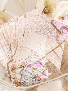 1 pacote com 100 folhas de papel de Bottom para artesanato e cartões com renda vazada, estilo artístico retrô com flores e borboletas, material de Bottom para decoração DIY, material de bordas de renda vazada, adesivos decorativos de flores em aquarela, suprimentos para escola, casa e escritório