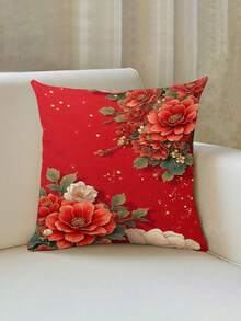 1pc Red Floral Pattern Table Runner,Chinese Style,Linen-Like Fabric,1 Table Runner, 4 Placemats, 1 Cushion Cover, 3 Products Selectable, Home Decor, Indoor & Outdoor Party, Theme Decor, Room Decoration. Suitable For Home Kitchen Decor And Event Party Decoration - Multicolor - View 10