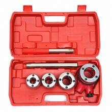 Pipe Threader BSPT Ratchet Die Stock W/4 Dies 1/2", 3/4", 1", 1-1/4" Kit Tools