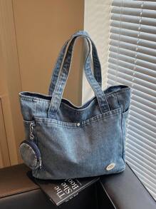 New Fashion Casual Solid Color Washed Canvas Women Tote Bag With Multiple Pockets, Shoulder Bag, Large Capacity Suitable For Commuting & Shopping,Including Coin Purse
