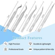 FADVAN 1/2Pcs Eyelash Tweezers Extension Black/Silver/Gold Stainless Steel Superhard Tweezers Straight And Bend Tweezer Eyebrow Volume Tweezers Set Makeup Tool High Precision Anti-Static Tweezers