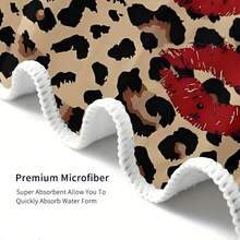 1pc Leopard Print Beach Towel - Soft, Quick-Dry Microfiber With Red Lip Design, Ideal For Yoga, Travel, Swimming, Fitness, Camping, Beach Vacation, Perfect Easter Or Birthday Gift Beach Essentials - Khaki - View 10