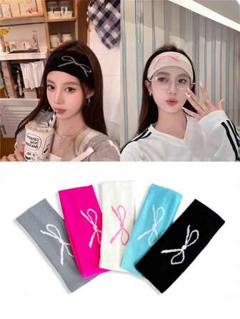 1 件男女通用弹性蝴蝶结运动头带，健身跑步瑜伽用丝带吸汗带，简约百搭发饰，优雅波西米亚风秋冬发带，适合女士度假装