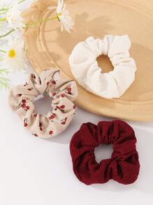 3 Stücke/Set Originaler floraler Muster Lässig Sommer, Scrunchies Haare, Haargummis, Haarschmuck, Haargummis für Pferdeschwanz, Haargummis