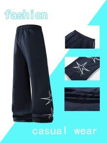 Pantalones deportivos casuales de unicolor para hombres, pantalones de chándal rectos y sueltos con cintura elástica con cordón, diseño bordado, aptos para uso diario
