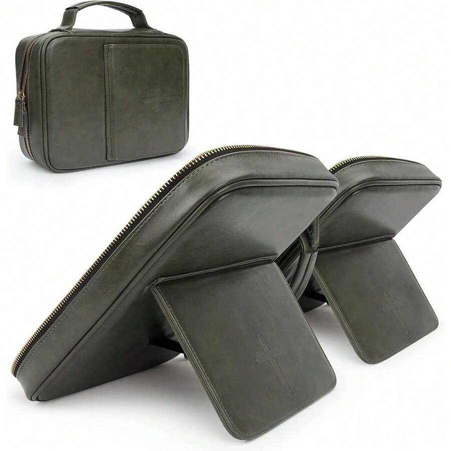 New Bible Covers For Men & Women, Bible Case Carrying Church Bag Book Stand, Bible Bag Handle, Zipper And Multi-Pockets For Scripture Study Bible Protector - Deep Grey Lear - View 1