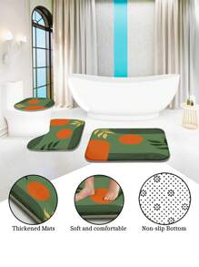 1pc/4pcs Bohemian Medieval Leaf & Sun Design Bathroom Waterproof Shower Curtain Set 12 Hooks, Bathroom Anti-Slip Mat, U-Shape Mat & Round Toilet Seat Cover, Full Bathroom Set For Multi-Scenarios Back To School