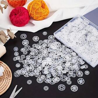 200 件水晶透明隐形按扣套装 - 耐用、易于使用且用途广泛的紧固件，适用于缝纫、DIY 服装、衬衫、包袋和工艺品 - 优质、透明塑料且防锈