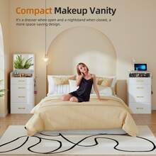 Gurexl 3 In 1 Vanity Desk With Flip Top Mirror,Small Make Up Vanity Set With Visible Glass Desktop,Compact Makeup Vanity With 3 Drawers,Cushioned Stool,Dressing Table For Bedroom - 白色 - 查看 8