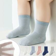5 Pairs Lightweight Children Mesh Breathable Loose Rim Mid-Calf Socks, Baby/Infant, Non-Binding Leg