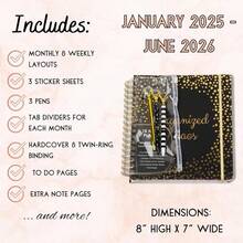 VOTUM 2025-2026 Monthly Large Planner- Daily, Weekly &Amp; Monthly Organizer With 3 Pens &Amp; Stickers - Organized Chaos Black, January 2025 To June 2026, Stylish &Amp; Durable - Organized Chaos Black - View 2