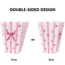 20/10/5pcs Pink Bow Popcorn Box Striped Paper Bags, Party Bags, Candy Boxes, Excellent For Themed Celebrations, Party Decorations | Elegant Party Boxes | Decorative Popcorn Boxes, Bow Decor - Bow Popcorn Box - View 3