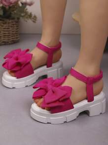 Summer New Girls Fashion Flat Sandals, Bow Decor Sweet & Cute Thick Sole Suitable For Outdoor Play And Holiday
