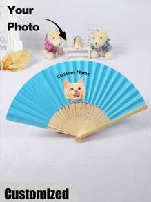 Éventail de mariage personnalisé avec photo et nom de compagnie de compagnie animale, éventail classique DIY, de haute qualité, personnalisé, élégant, exquis, personnalisé, cadeau unique idéal