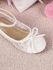 1 par de zapatos de lona con decoración floral de princesa planos para verano, zapatos cómodos para estudiantes, niñas y baile al aire libre, color blanco encaje, zapatos para boda