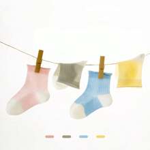5 Pairs Baby/Toddler Cotton Mesh Breathable Ankle Socks, Loose Cuff Thin Sock For Infants