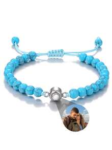 1pc Customized Natural Stone Projection Bracelet, 6mm Tiger Eye Stone Bracelet, Customized Round/Heart Shaped Photo Projection Bracelet, Adjustable Natural Stone Couple Bracelet, Personalized Family Photo, Gift For Parents, Girlfriend, Christmas, Thanksgiving Photo Bracelet - Love Bracelet 2 - View 18