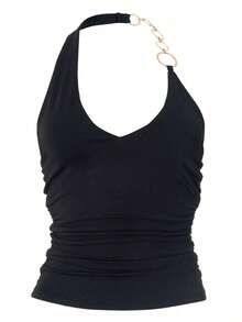 Budhaul New Fashion Halter Sexy Black Tank Top Women Summer Tops - Black - View 6