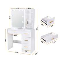 White Dressing Table With LED Makeup Mirror And 7 Shelves 4 Drawers Vanity Desk
