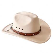 Cowgirl Hats For Women Men Retro Felt Fedora Hat Wide Brim Jazz Hat With Tie-Up Belt - Màu be - Xem 7