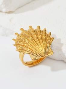 1 Peça Anel Ajustável Floral com Pérola Falsa, Concha e Estrela-do-mar, Retrô de Aço Inoxidável Dourado, Moda Verão Festa na Praia Uso Diário, Ótimo Presente para Namorada, Amiga