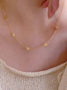 1 pieza de collar de estrella plateado de ley S925 lindo para uso diario de mujeres, regalo del Día de San Valentín, regalo del Día de la Madre