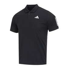 Adidas 男士宽松POLO衫，CLUB 3STR POLO，休闲运动短袖 - 黑色 - 查看 1