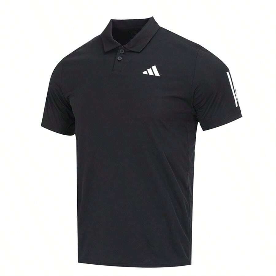 Adidas 男士宽松POLO衫，CLUB 3STR POLO，休闲运动短袖 - 黑色 - 查看 1