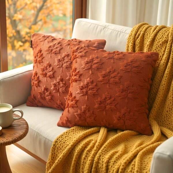 1pc 18x18 Inch Maple Leaf Quilted Throw Pillow Cover, Rustic Autumn Cozy Cushion Cover, Decorative Throw Pillowcases, Suitable For Fall Living Room, Cabin Decor, Thanksgiving Home, Seasonal Decoration, No Pillow Core