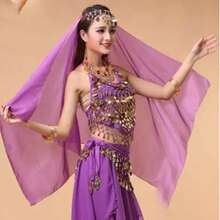 A Set Of Belly Dance Costumes, Chiffon Breathable Scarves, Copper Headpieces, Multi-Color Dance Practice Accessories - Multicolor - View 19