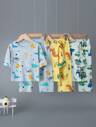 6pcs Young Boys Summer Pajama Set, Lightweight Cartoon Dinosaur Print Sleepwear, Short Sleeve Top & 3/4 Pants, Spring/Summer