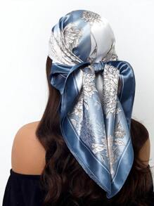 1pc 35.4 Inch Square Scarf, Fashion Printed 90cm Scarf Shawl Neckerchief Luxury Silk Feeling For Women, All Season