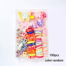 100pcs Hair Accessories Set Including Hair Clips, Hair Scrunchies, Glitter Butterfly Hair Clips And Hair Ties, Sweet And Cute Hair Decorations