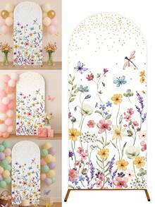 1 件 80*180 厘米野花拱形背景布，野花主题婚礼生日宝贝淋浴性别揭示家庭节日派对房间装饰用品，搭配拱形支架，派对礼品背景弹性边缘挂布，拱形弹力背景布