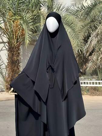 1 قطعة فستان محجب ذو طبقتين فاخر نمط ربطة أمامية للنساء المسلمات، محجب خيمار وعباية كلاسيكية ومتعددة الاستخدامات، وشاح صلاة فاخر للنساء المسلمات، ملابس إسلامية خيمار