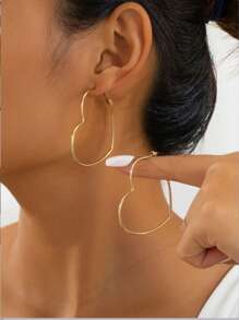 1 Pair Line Heart Shape Hoop Earrings, Suitable For Everyday Wear