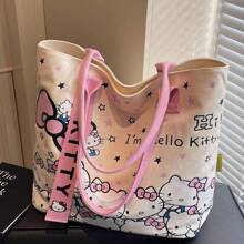 Sanrio Hello Kitty Bag Women's Large Capacity Tote Bag Travel Shoulder Handbag,Sanrio Hello Kitty Canvas Handbag, Cute KT Tote Shoulder Bag, Cartoon Versatile Tote Bag, Large Capacity Commuter Bag, Suitable For Travel, Back To School, Commuting
