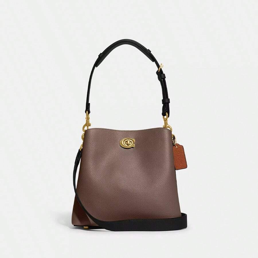 Coach Willow 24 Women's Leather Shoulder Crossbody Bag Handbag Purse Bucket Bag for Women with Twist-lock Closure and Adjustable Detachable Straps