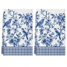 2 Pieces Set Of Kitchen Towels With Classic Retro Color Patterns Of Blue And White Porcelain, Blue And White, Soft And Absorbent Decorative Polyester Dishwashing Towels, Machine Washable, Size 40 * 60cm, Suitable For Decoration In Kitchens, Restaurants, Family Banquets And Parties, And Can Also Be Given As Gifts.